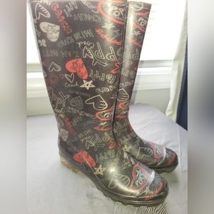 Coach black red poppy heart designed rainboots 8